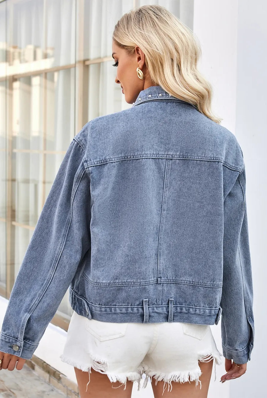 Studded Long Sleeve Denim Jacket-Krush Kandy, Women's Online Fashion Boutique Located in Phoenix, Arizona (Scottsdale Area)