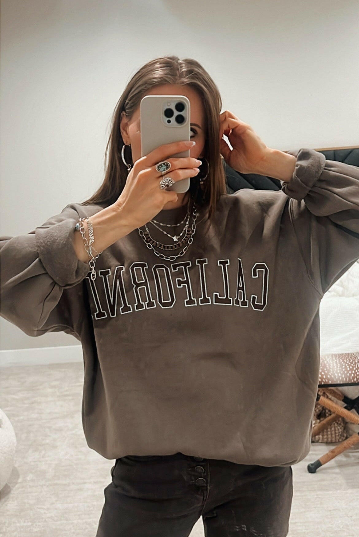 California Embroidered Crewneck-Sweatshirts-Krush Kandy, Women's Online Fashion Boutique Located in Phoenix, Arizona (Scottsdale Area)