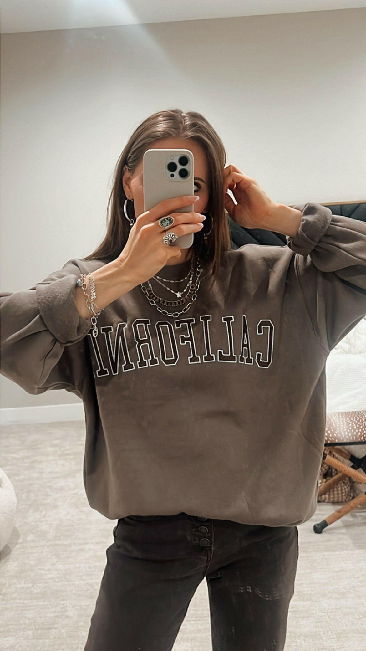 California Embroidered Crewneck-Sweatshirts-Krush Kandy, Women's Online Fashion Boutique Located in Phoenix, Arizona (Scottsdale Area)