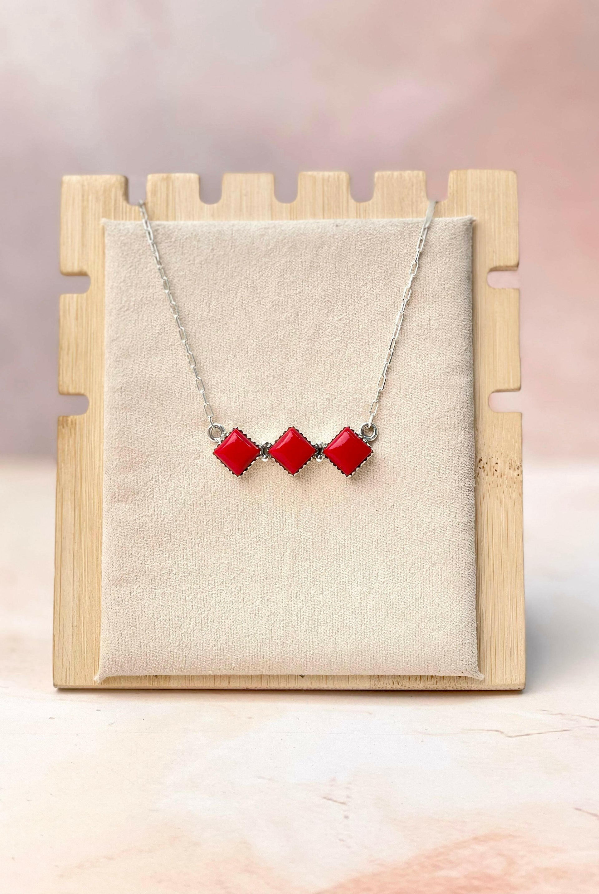 Three Square Red Rosarita Bar Necklace-Necklaces-Krush Kandy, Women's Online Fashion Boutique Located in Phoenix, Arizona (Scottsdale Area)