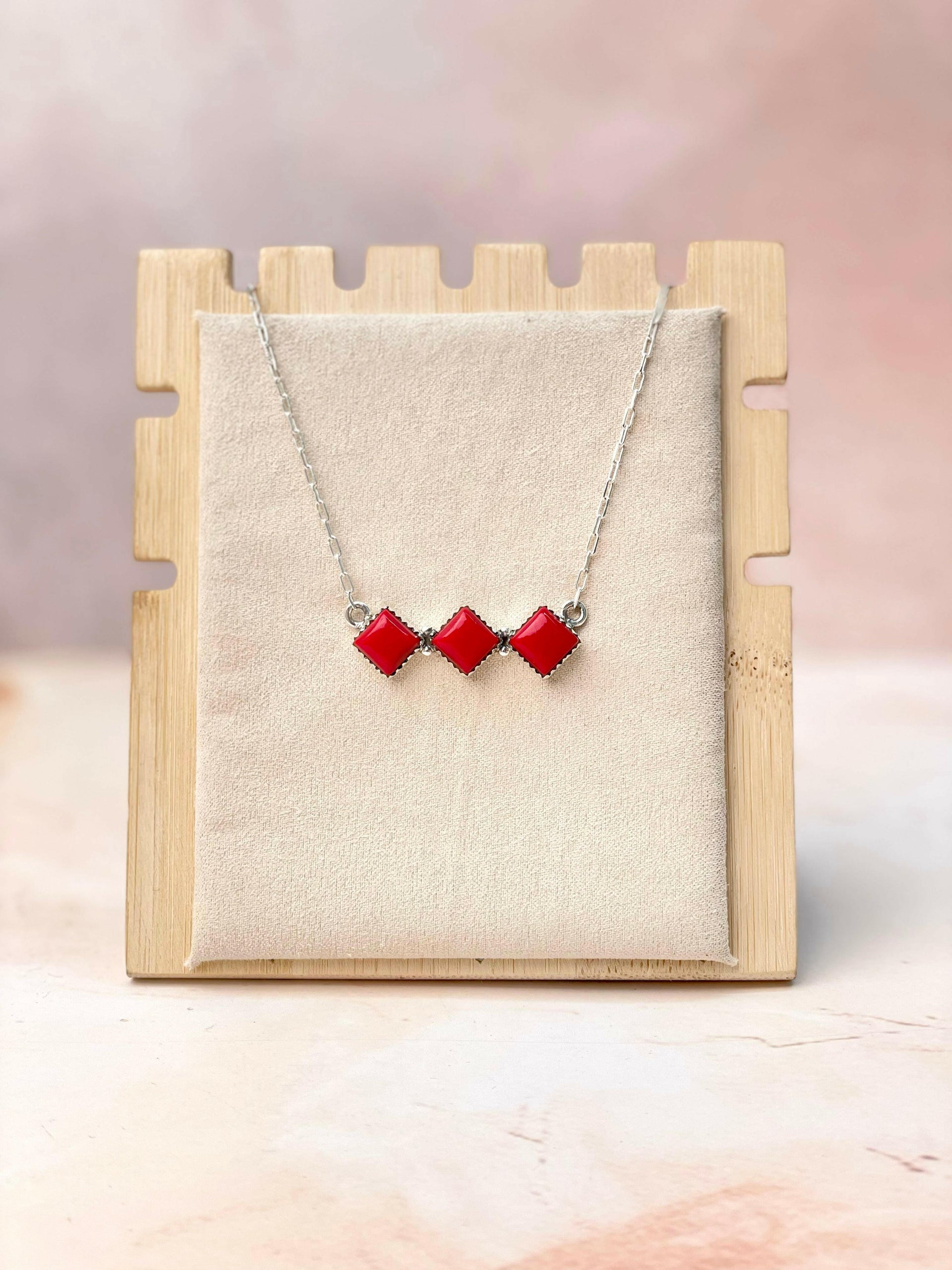 Three Square Red Rosarita Bar Necklace-Necklaces-Krush Kandy, Women's Online Fashion Boutique Located in Phoenix, Arizona (Scottsdale Area)
