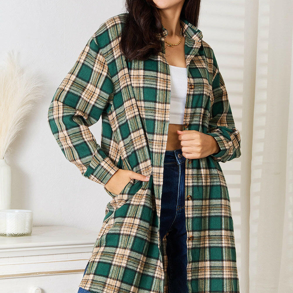 Mandy Plaid Collared Neck Long Sleeve Shirt-Krush Kandy, Women's Online Fashion Boutique Located in Phoenix, Arizona (Scottsdale Area)