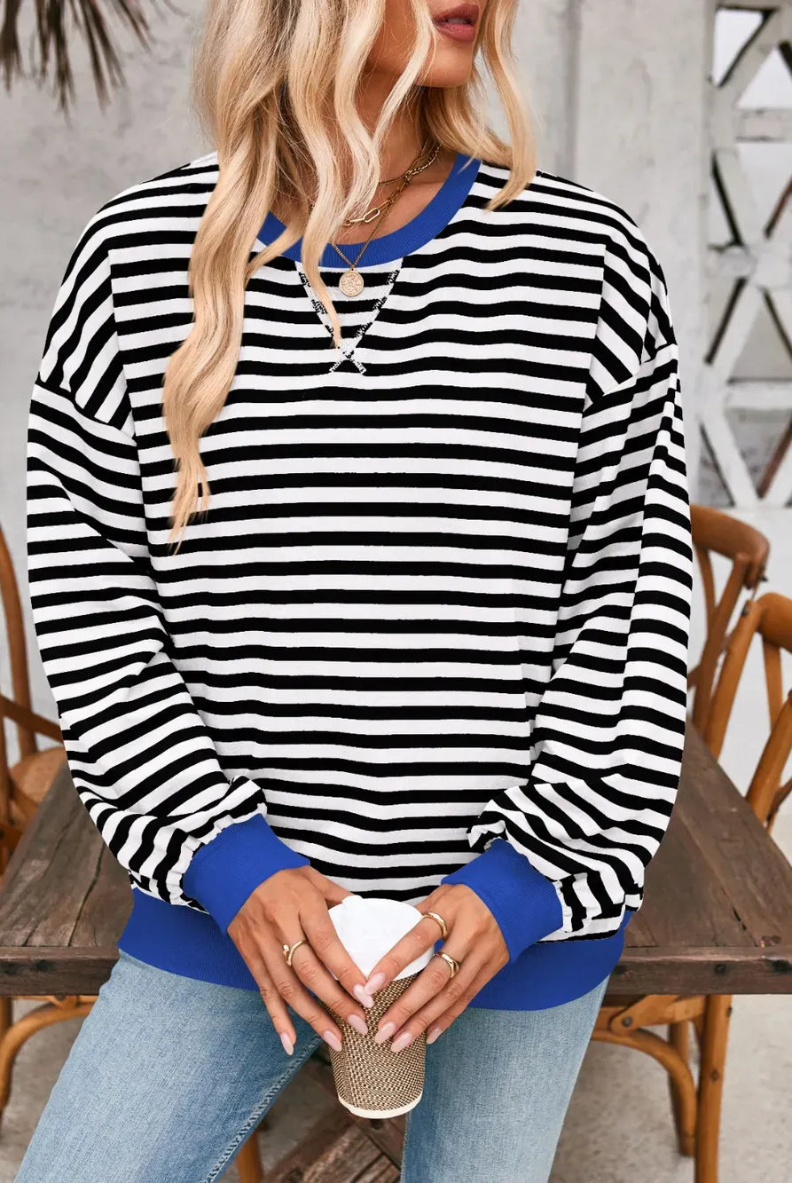 Lovelet Contrast Striped Long Sleeve Sweatshirt-Sweaters-Krush Kandy, Women's Online Fashion Boutique Located in Phoenix, Arizona (Scottsdale Area)