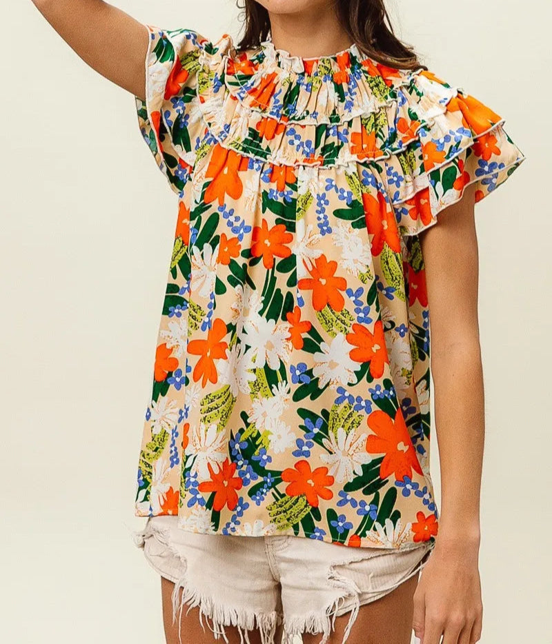 BiBi Multi Color Floral Print Woven Top-Tops-Krush Kandy, Women's Online Fashion Boutique Located in Phoenix, Arizona (Scottsdale Area)