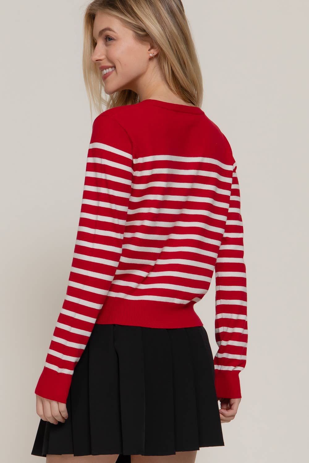 Long Sleeve Crew Neck Stripe Sweater Cardigan-Cardigans-Krush Kandy, Women's Online Fashion Boutique Located in Phoenix, Arizona (Scottsdale Area)