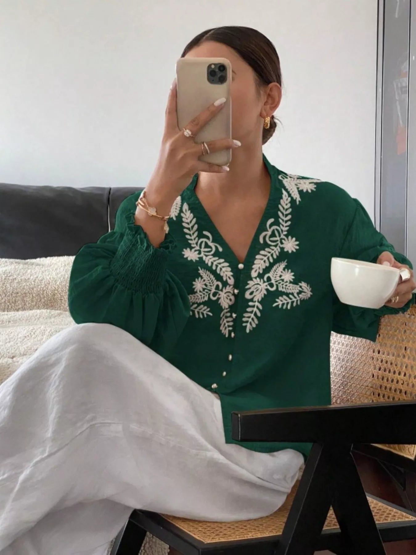 Embroidered Long Sleeve Blouse-Blouses-Krush Kandy, Women's Online Fashion Boutique Located in Phoenix, Arizona (Scottsdale Area)