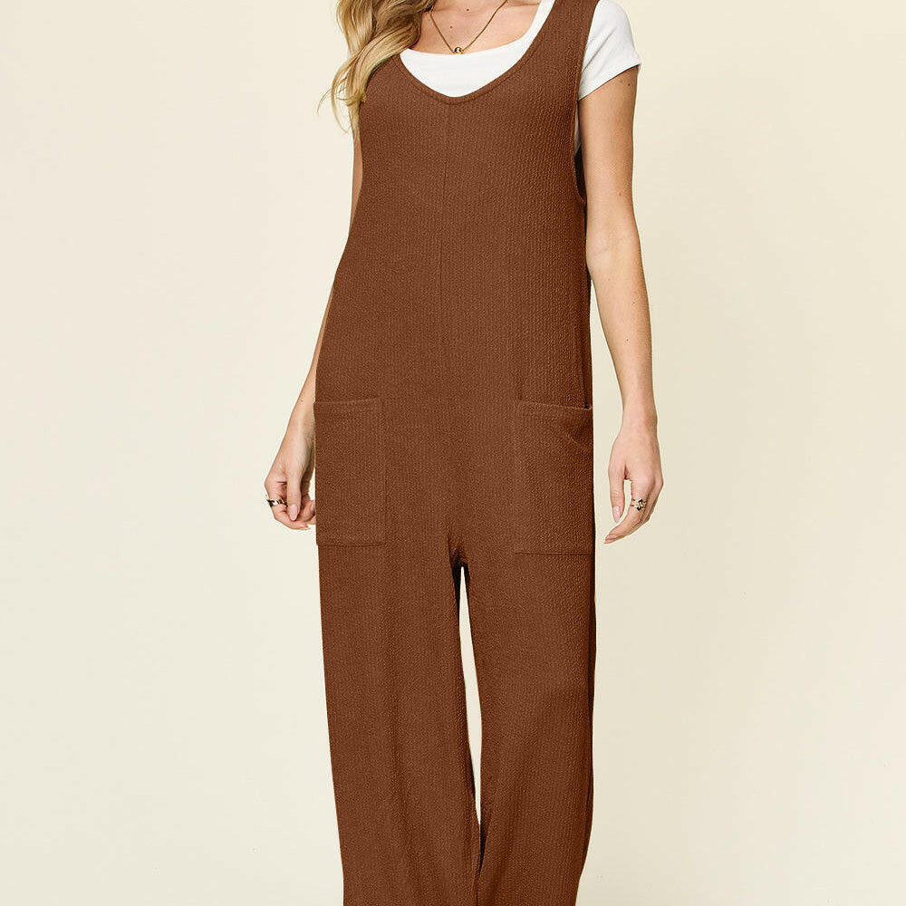 Double Take Full Size Texture Sleeveless Wide Leg Jumpsuit-Krush Kandy, Women's Online Fashion Boutique Located in Phoenix, Arizona (Scottsdale Area)