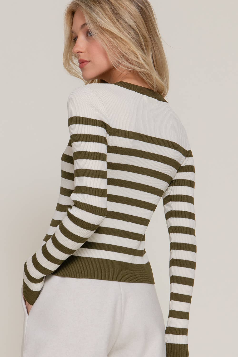 Long Sleeve Crew Neck Stripe Sweater Cardigan-Cardigan-Krush Kandy, Women's Online Fashion Boutique Located in Phoenix, Arizona (Scottsdale Area)