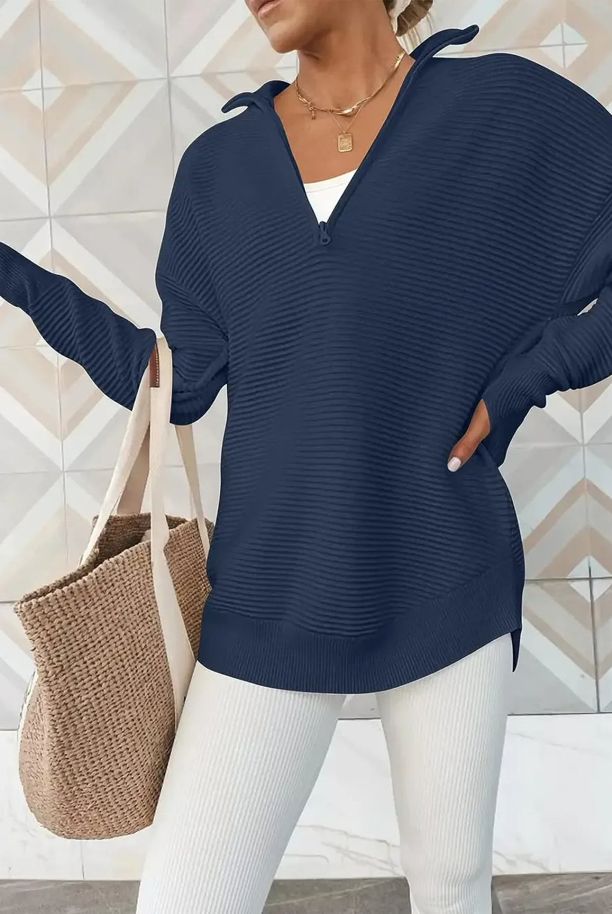 Half Zip Long Sleeve Knit Top-Sweaters-Krush Kandy, Women's Online Fashion Boutique Located in Phoenix, Arizona (Scottsdale Area)