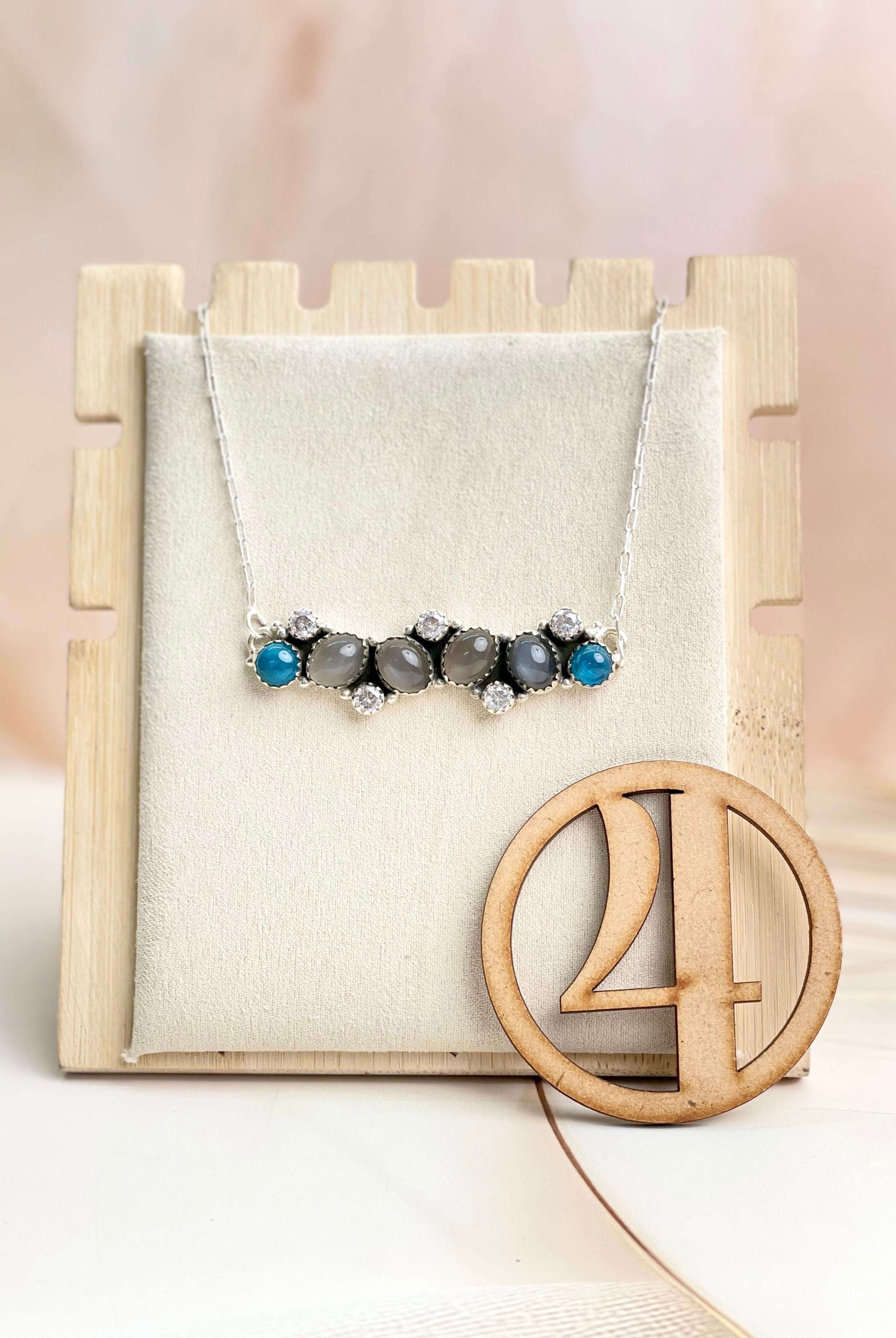 Grey Moonstone & Blue Apatite Necklace Sno 11-Necklaces-Krush Kandy, Women's Online Fashion Boutique Located in Phoenix, Arizona (Scottsdale Area)