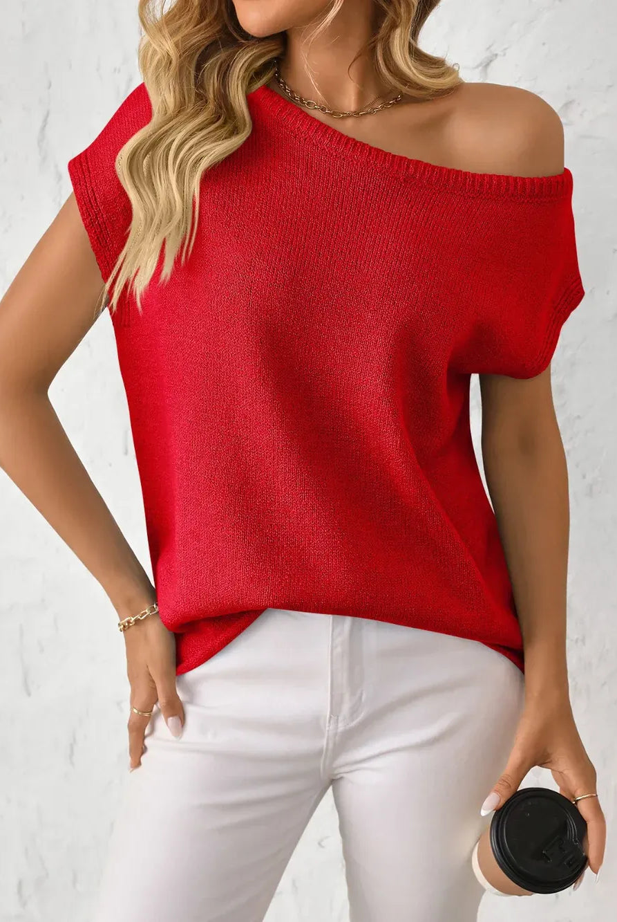 Mandy Boat Neck Short Sleeve Knit Top-Tops-Krush Kandy, Women's Online Fashion Boutique Located in Phoenix, Arizona (Scottsdale Area)