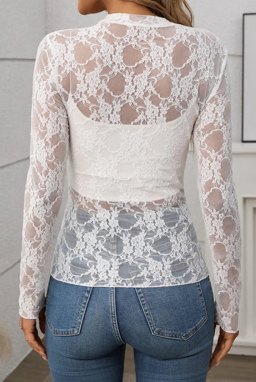 Floral Mock Neck Long Sleeve Mesh Top-Tops-Krush Kandy, Women's Online Fashion Boutique Located in Phoenix, Arizona (Scottsdale Area)