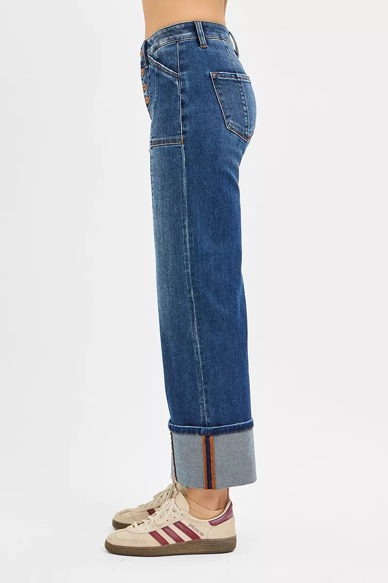 RISEN Full Size High Rise Crop Wide Straight Cuffed Jeans Plus Size-Jeans-Krush Kandy, Women's Online Fashion Boutique Located in Phoenix, Arizona (Scottsdale Area)