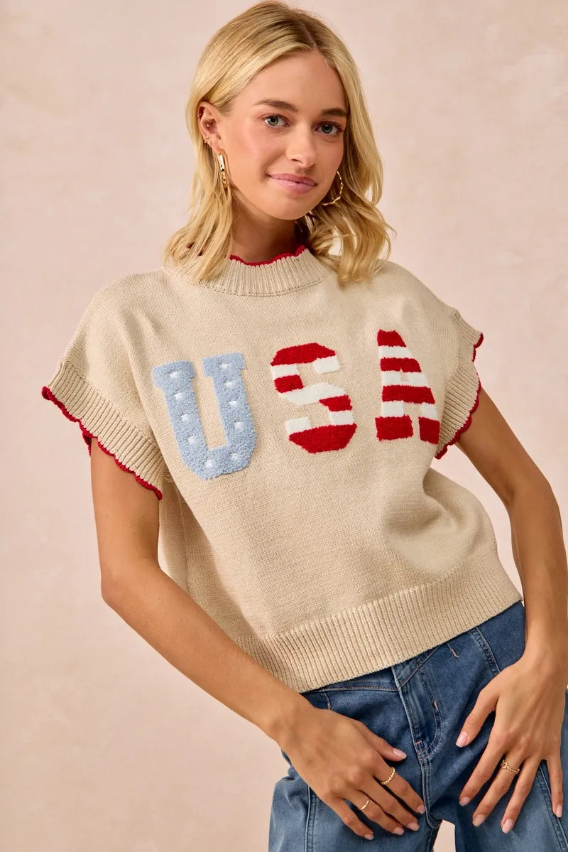 BiBi USA Patchwork Sweater Vest Top With Contrast Detail-Sweaters-Krush Kandy, Women's Online Fashion Boutique Located in Phoenix, Arizona (Scottsdale Area)