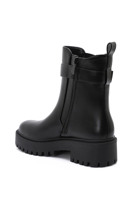 The Biker Black Buckle Lug-Sole Ankle Boot-Shoes-Krush Kandy, Women's Online Fashion Boutique Located in Phoenix, Arizona (Scottsdale Area)