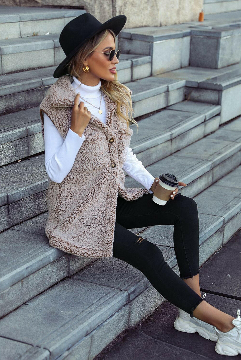 Full Size Button Down Collared Neck Vest-Krush Kandy, Women's Online Fashion Boutique Located in Phoenix, Arizona (Scottsdale Area)