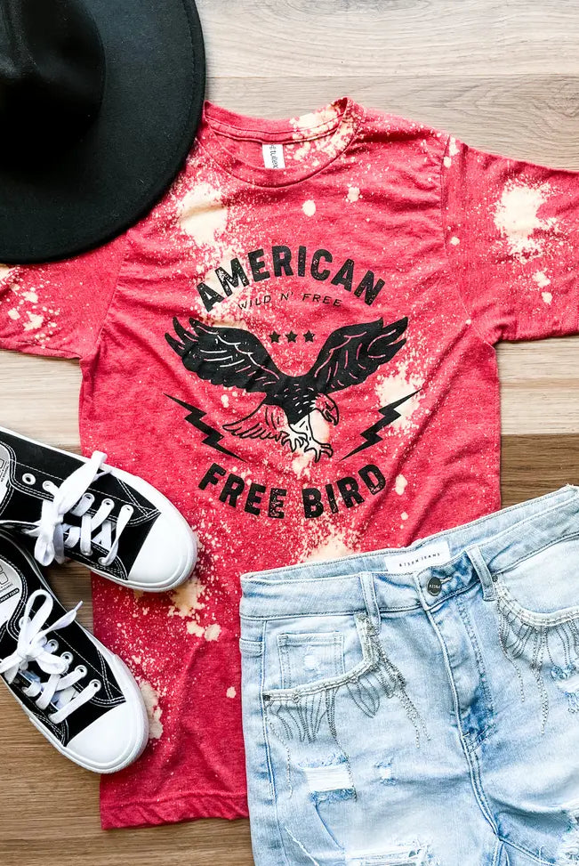 Bleached American Free Bird Graphic Tee-Graphic Tees-Krush Kandy, Women's Online Fashion Boutique Located in Phoenix, Arizona (Scottsdale Area)