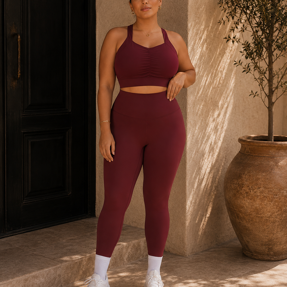 Plus-Size Burgundy Activewear Set