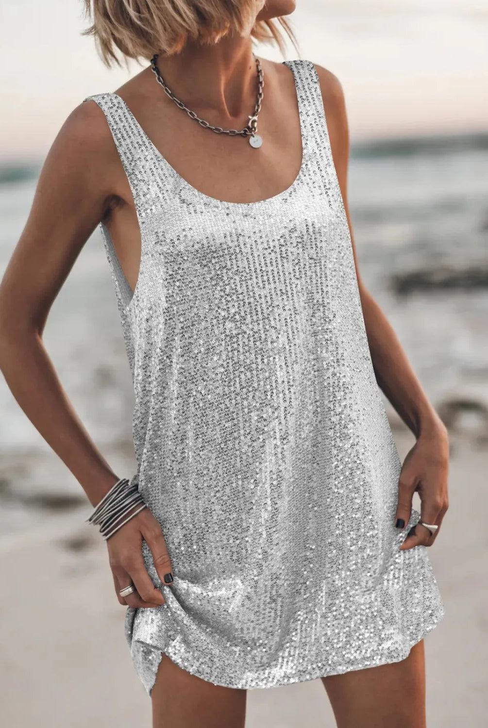 Sequin Scoop Neck Mini Dress-Dresses-Krush Kandy, Women's Online Fashion Boutique Located in Phoenix, Arizona (Scottsdale Area)