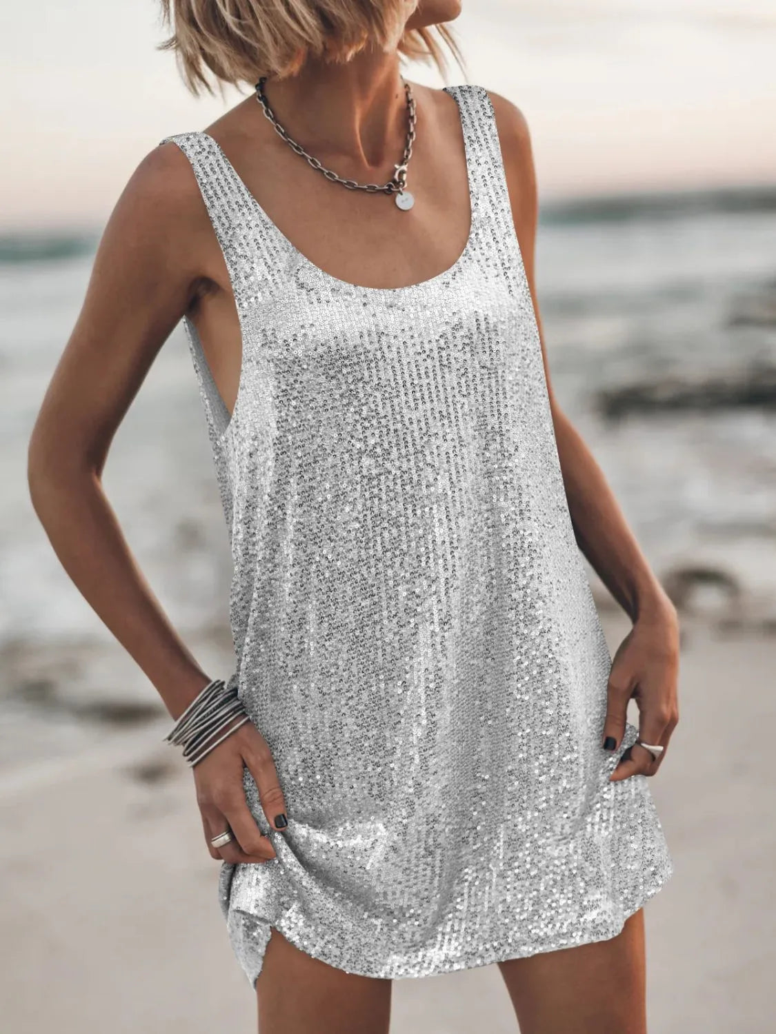 Sequin Scoop Neck Mini Dress-Dresses-Krush Kandy, Women's Online Fashion Boutique Located in Phoenix, Arizona (Scottsdale Area)