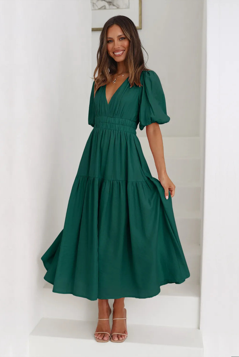 Tiered Surplice Half Sleeve Midi Dress-dress-Krush Kandy, Women's Online Fashion Boutique Located in Phoenix, Arizona (Scottsdale Area)