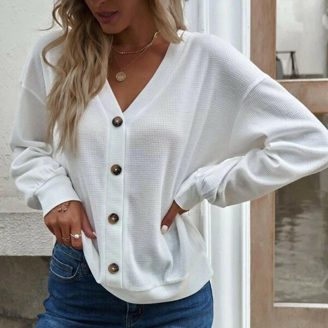 V-Neck Dropped Shoulder Blouse-Krush Kandy, Women's Online Fashion Boutique Located in Phoenix, Arizona (Scottsdale Area)
