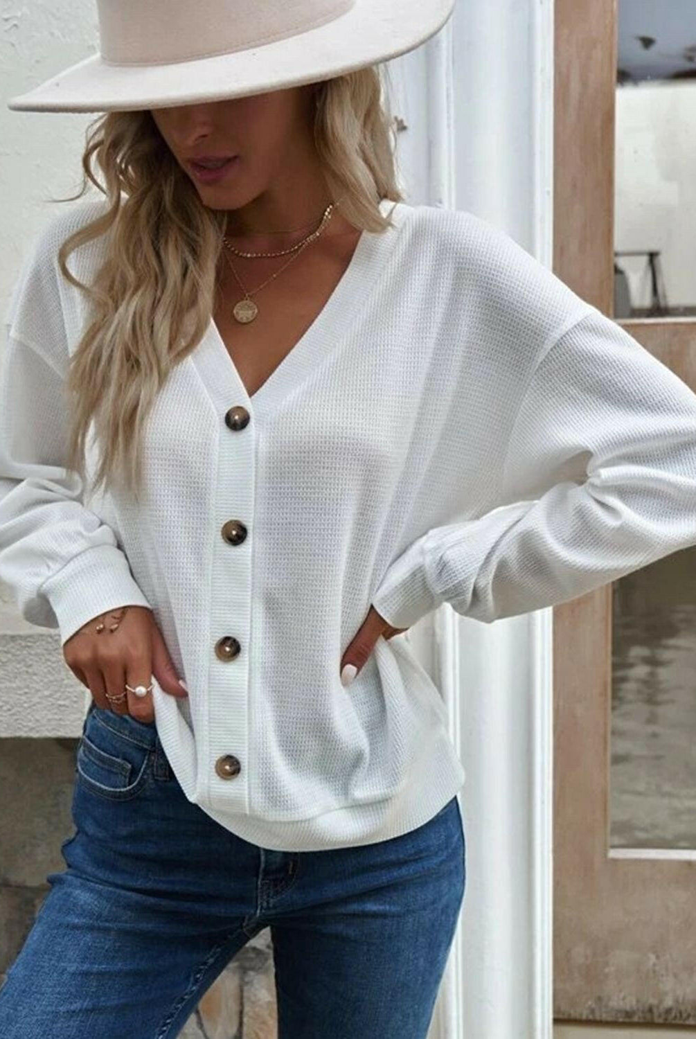V-Neck Dropped Shoulder Blouse-Krush Kandy, Women's Online Fashion Boutique Located in Phoenix, Arizona (Scottsdale Area)