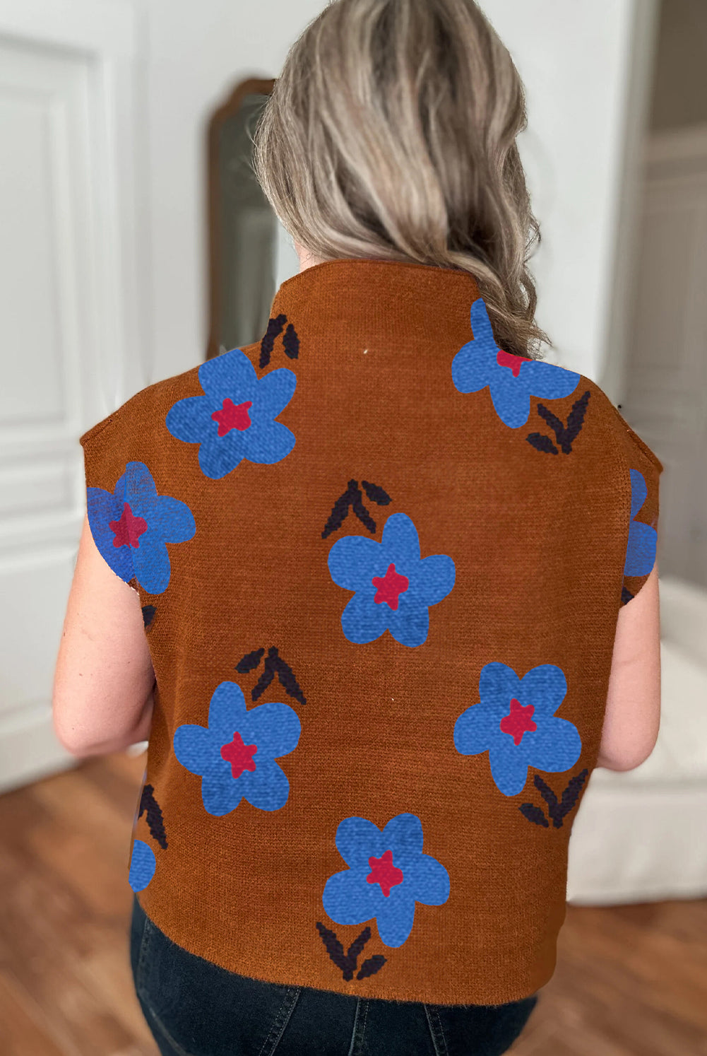 Chestnut Floral Knit Sleeveless Top-Tops-Krush Kandy, Women's Online Fashion Boutique Located in Phoenix, Arizona (Scottsdale Area)
