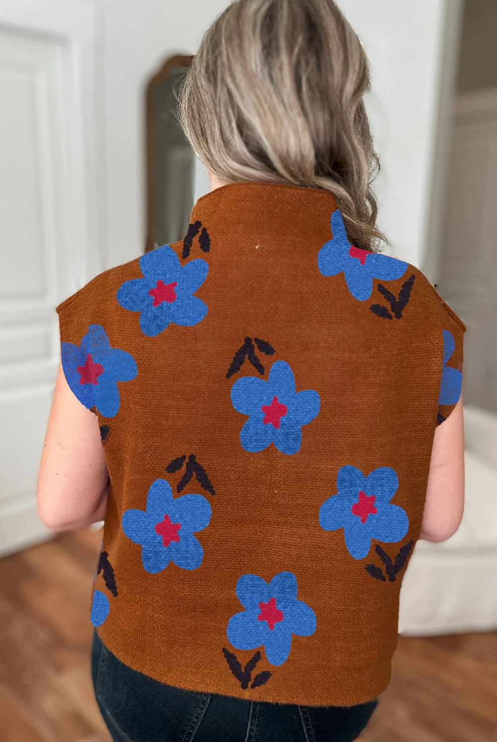 Chestnut Floral Knit Sleeveless Top-Tops-Krush Kandy, Women's Online Fashion Boutique Located in Phoenix, Arizona (Scottsdale Area)
