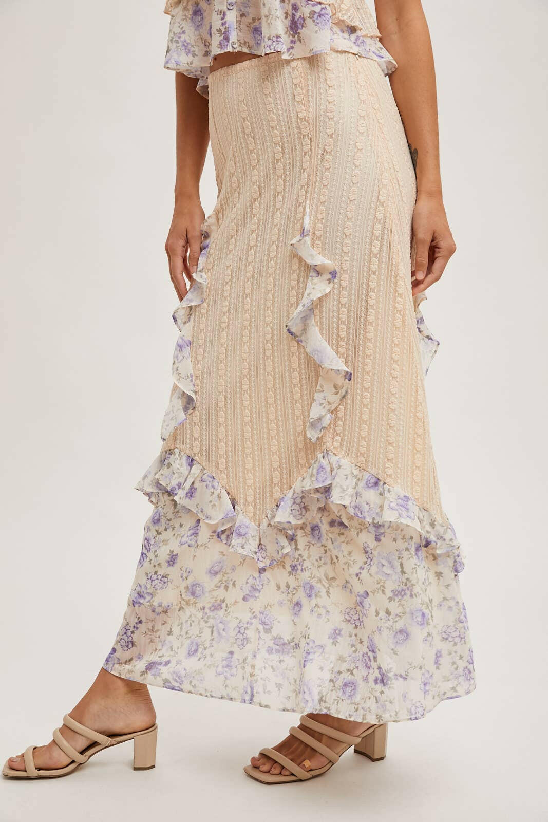 Floral Print Trimmed Maxi Lace Skirt-Skirts-Krush Kandy, Women's Online Fashion Boutique Located in Phoenix, Arizona (Scottsdale Area)