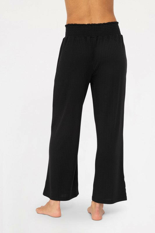 Mono B Smocked Waistband Ribbed Wide Leg Pants-Pants-Krush Kandy, Women's Online Fashion Boutique Located in Phoenix, Arizona (Scottsdale Area)