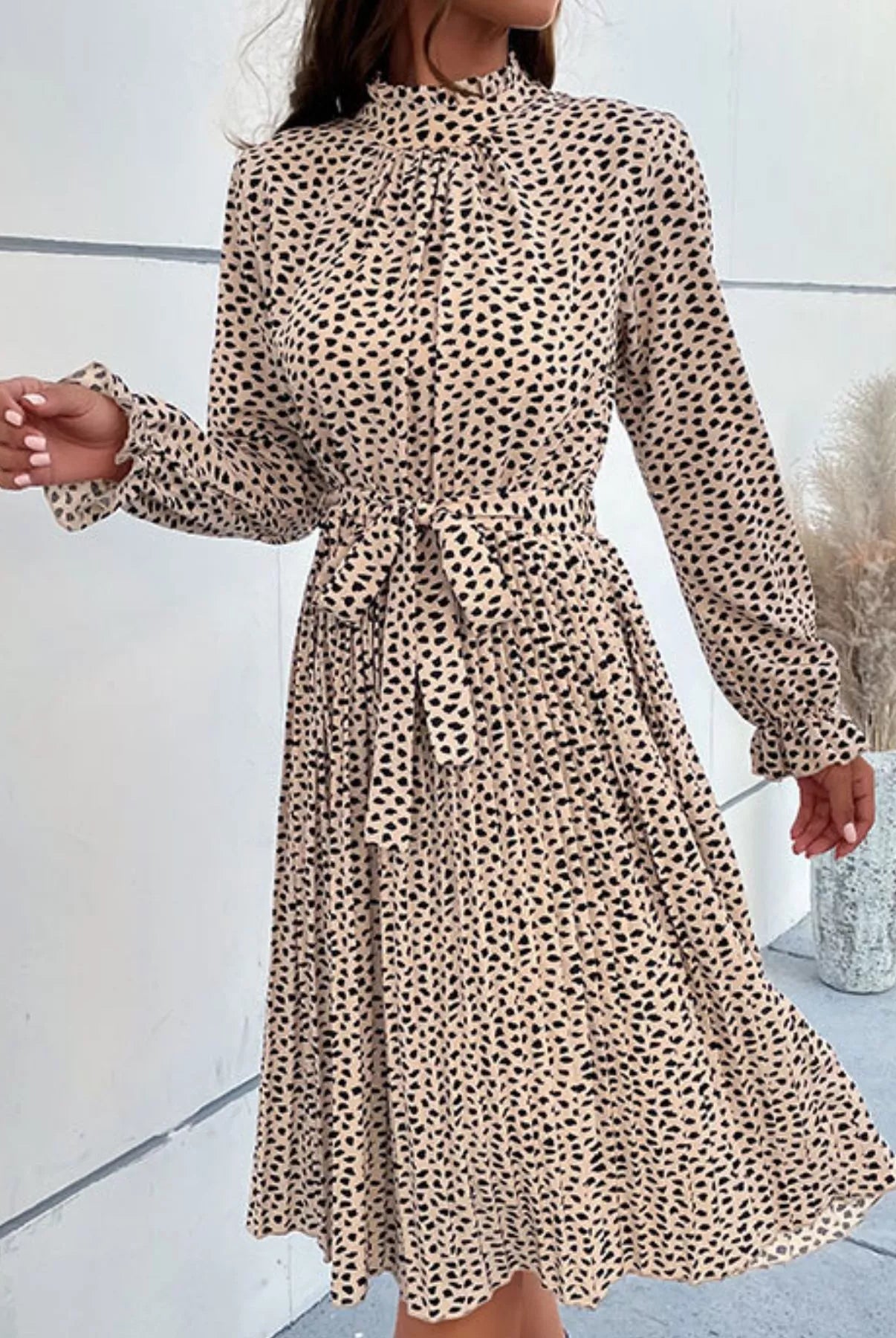 Animal Print Mock Neck Flounce Sleeve Dress-Dresses-Krush Kandy, Women's Online Fashion Boutique Located in Phoenix, Arizona (Scottsdale Area)