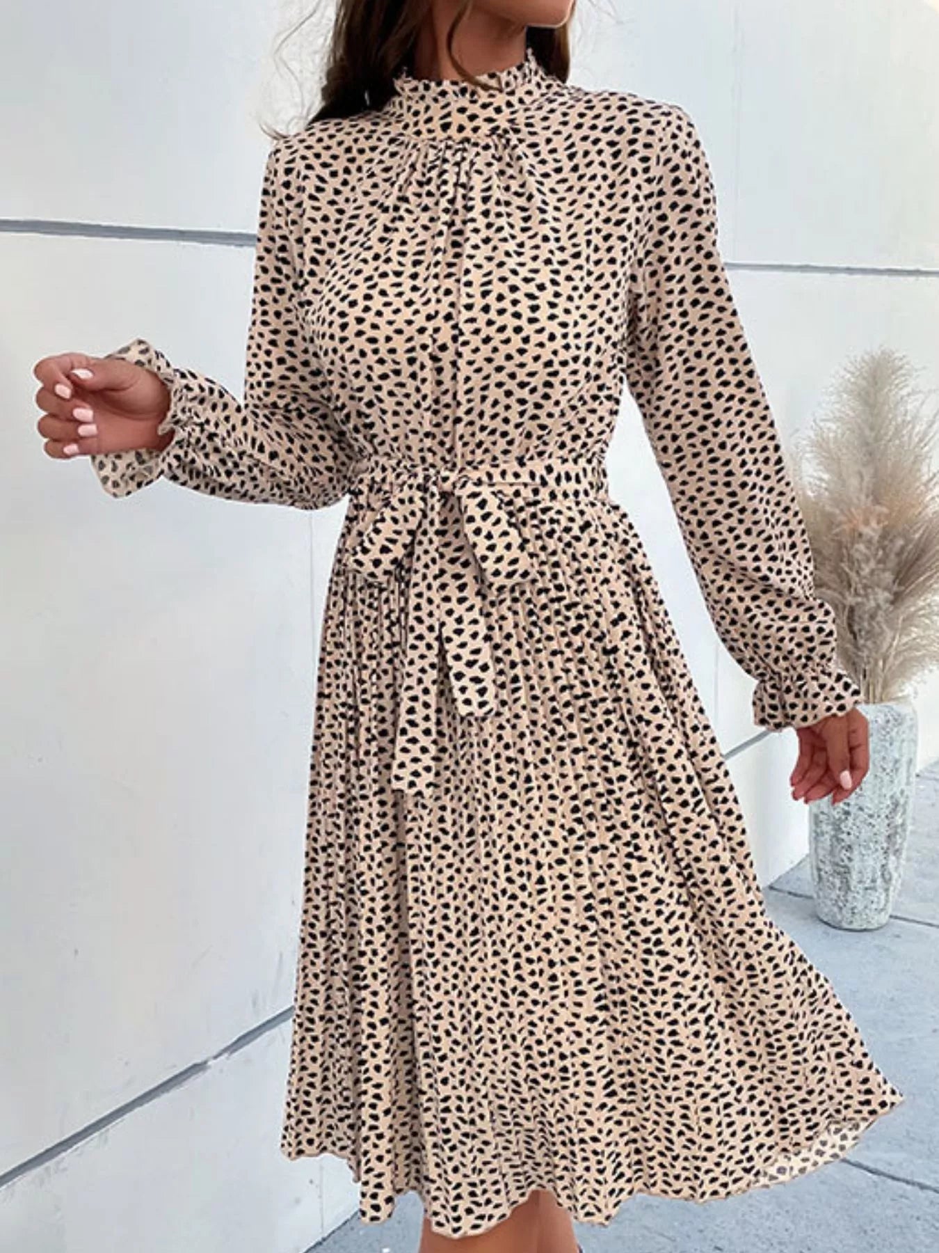 Animal Print Mock Neck Flounce Sleeve Dress-Dresses-Krush Kandy, Women's Online Fashion Boutique Located in Phoenix, Arizona (Scottsdale Area)