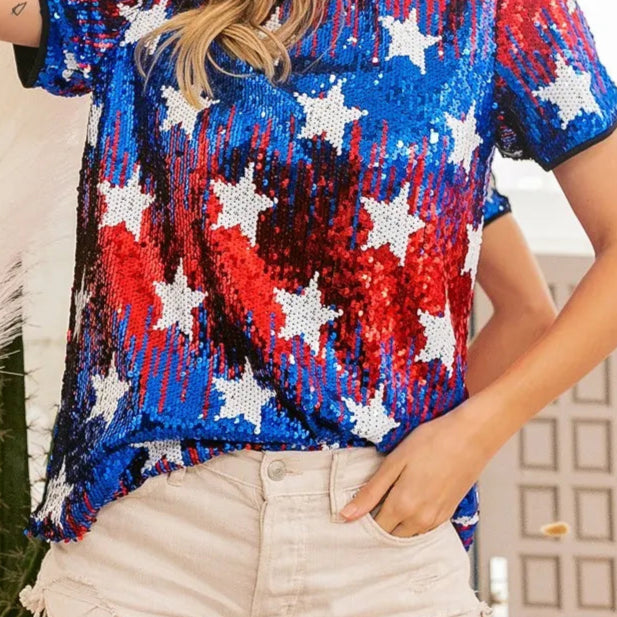 BiBi American Theme Star Pattern Sequin Top-tops-Krush Kandy, Women's Online Fashion Boutique Located in Phoenix, Arizona (Scottsdale Area)