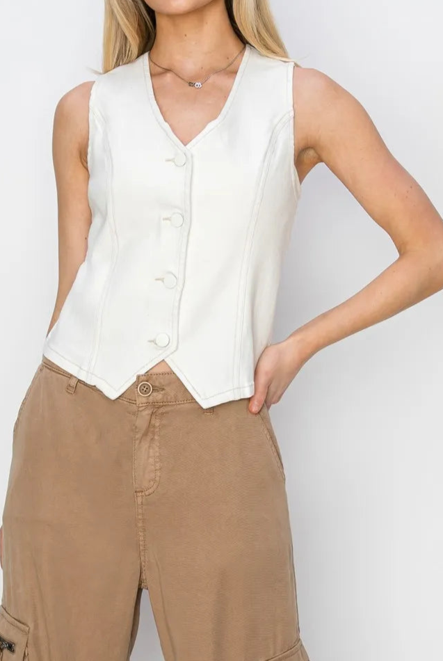 RISEN V Neck Button Down Vest-Vests-Krush Kandy, Women's Online Fashion Boutique Located in Phoenix, Arizona (Scottsdale Area)