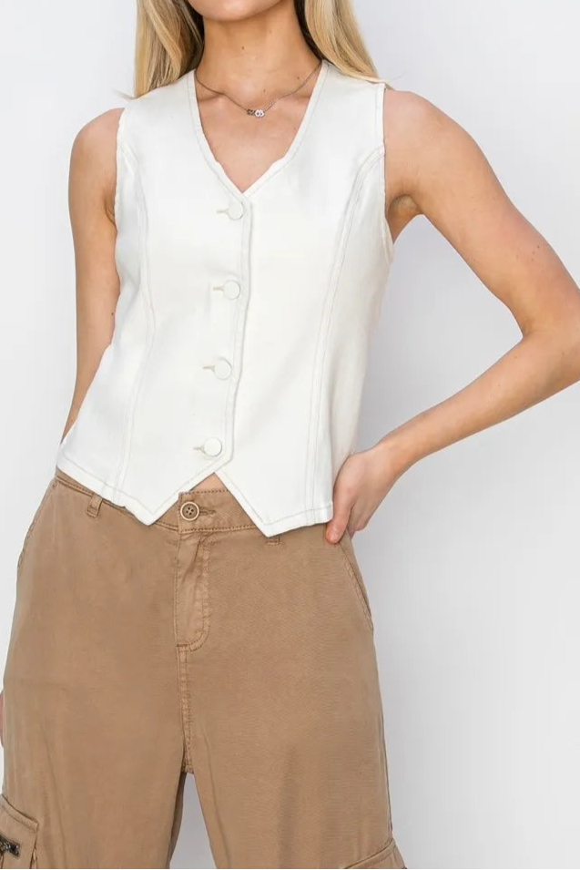 RISEN V Neck Button Down Vest-Vests-Krush Kandy, Women's Online Fashion Boutique Located in Phoenix, Arizona (Scottsdale Area)