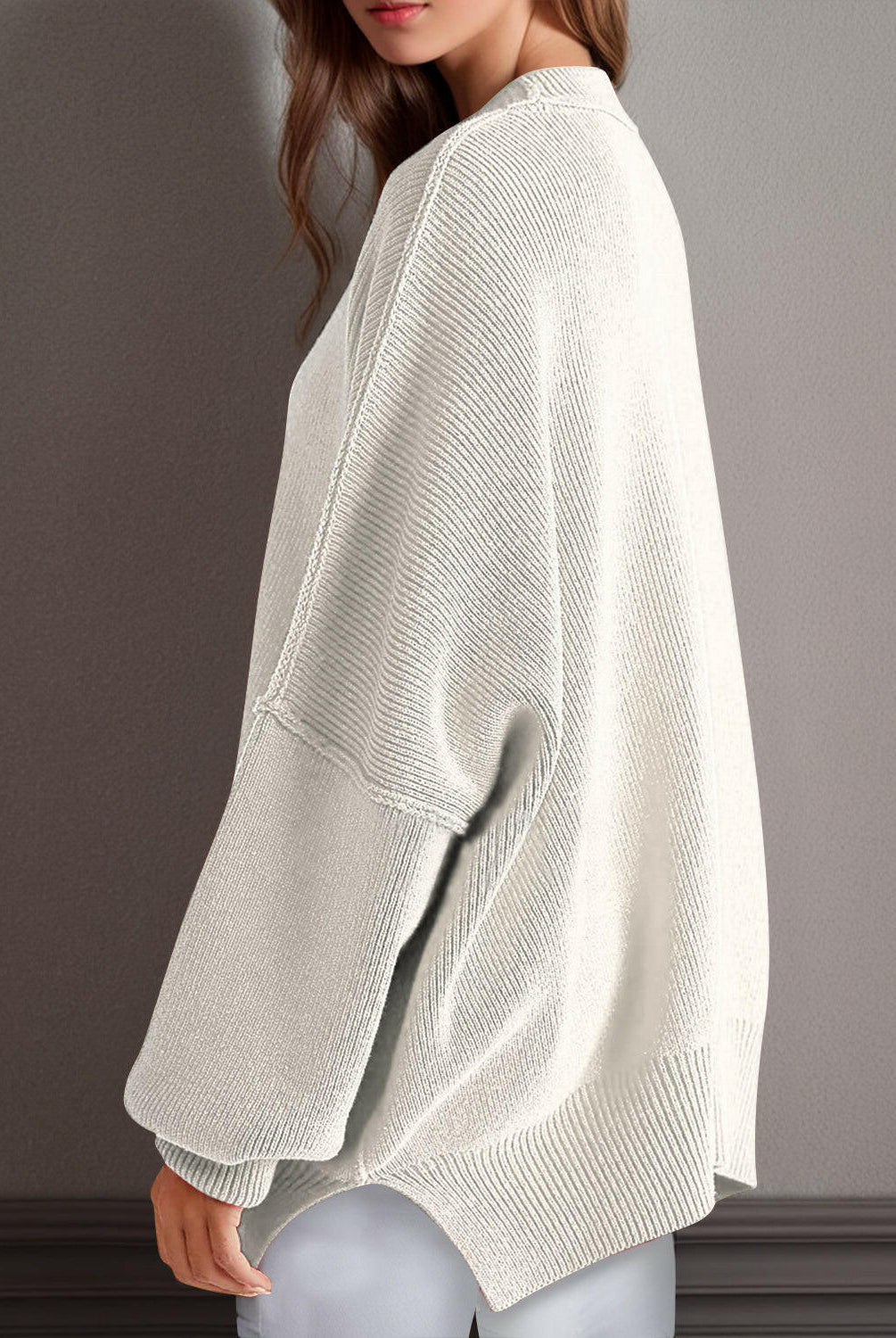 Double Take Side Slit Round Neck Long Sleeve Sweater-Sweaters-Krush Kandy, Women's Online Fashion Boutique Located in Phoenix, Arizona (Scottsdale Area)