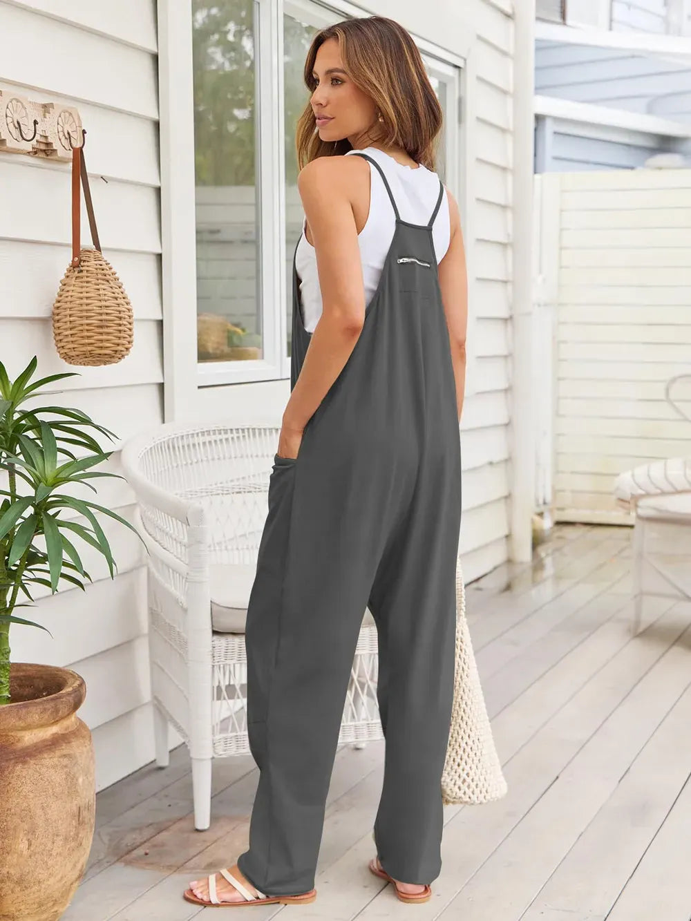 V-Neck Spaghetti Strap Jumpsuit-Jumpsuits & Rompers-Krush Kandy, Women's Online Fashion Boutique Located in Phoenix, Arizona (Scottsdale Area)
