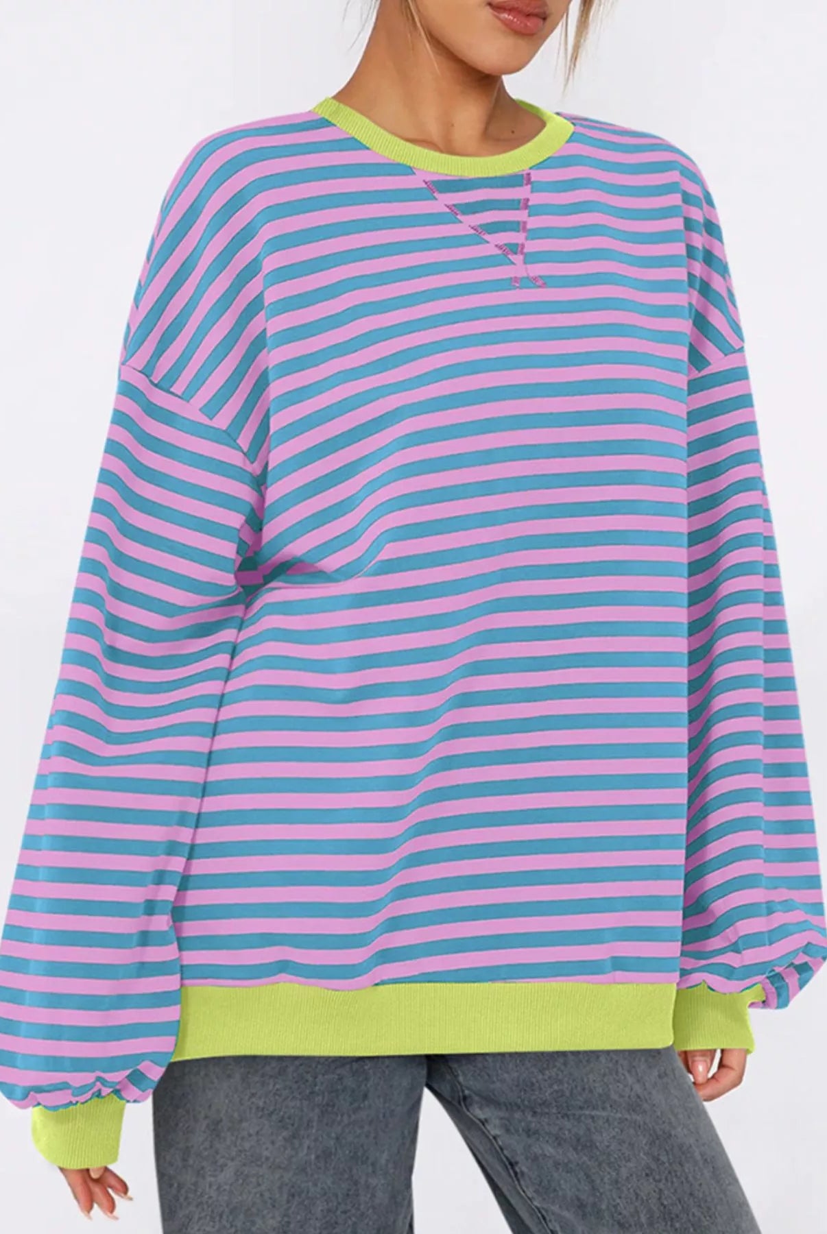 Striped Round Neck Long Sleeve Sweatshirt-Sweatshirt-Krush Kandy, Women's Online Fashion Boutique Located in Phoenix, Arizona (Scottsdale Area)