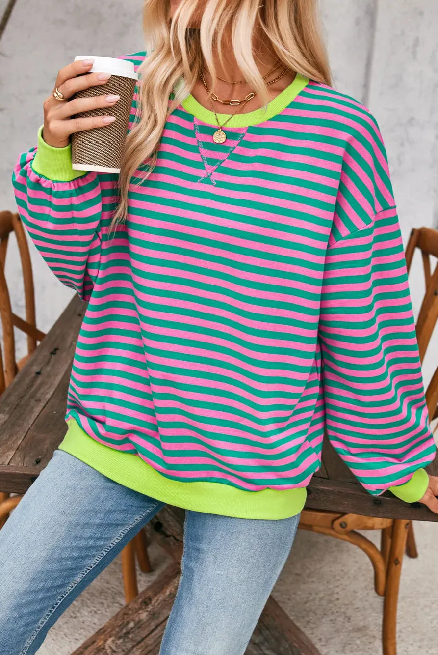 Lovelet Contrast Striped Long Sleeve Sweatshirt-Sweaters-Krush Kandy, Women's Online Fashion Boutique Located in Phoenix, Arizona (Scottsdale Area)