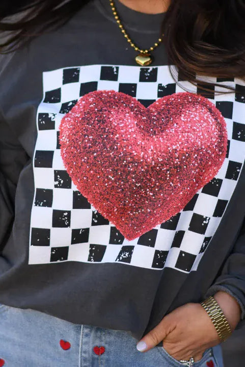 Checkerboard Heart Valentine Shirt-Graphic Tees-Krush Kandy, Women's Online Fashion Boutique Located in Phoenix, Arizona (Scottsdale Area)
