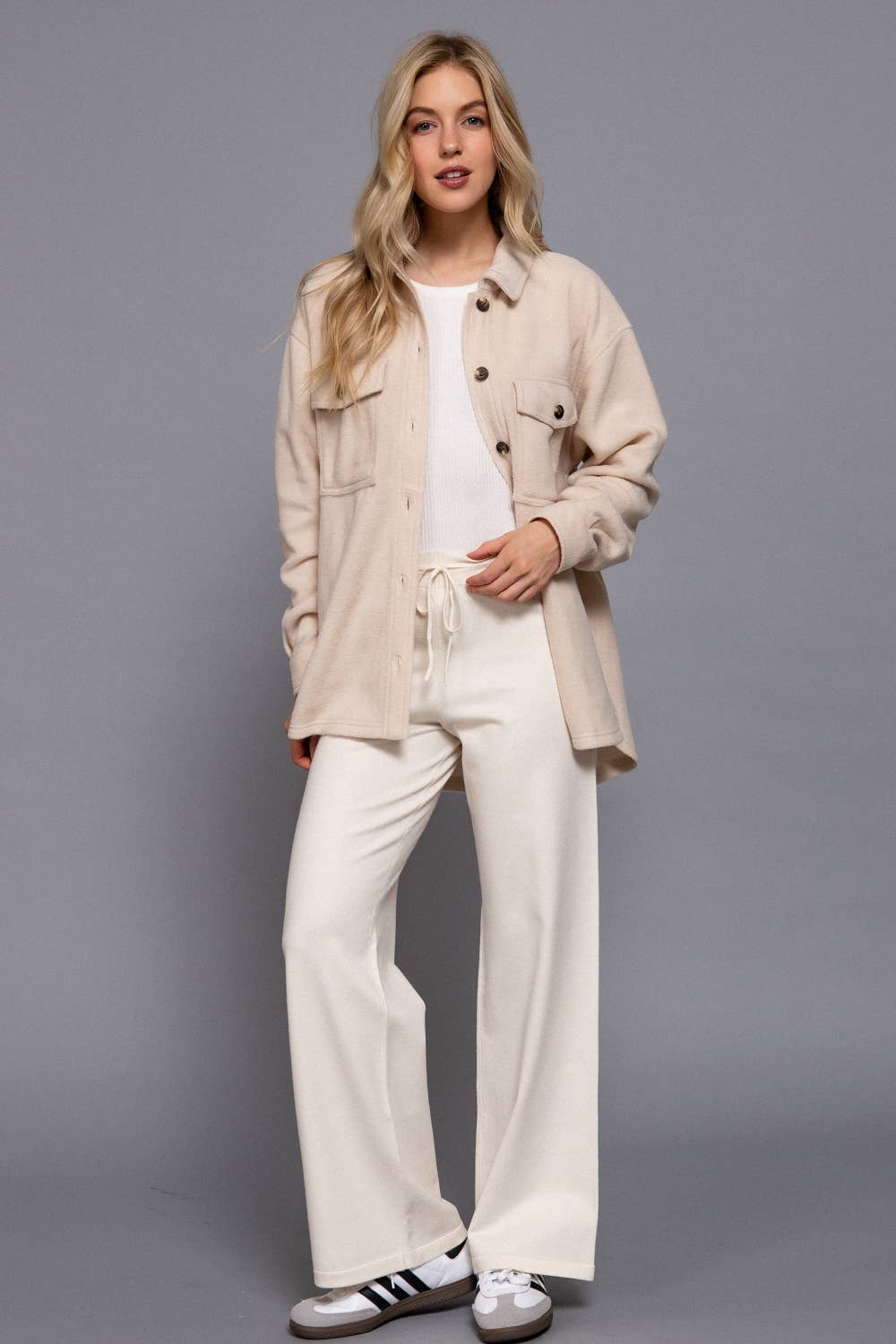 Long Sleeve Notched Collar Front Pocket Fleece Jacket-Coats-Krush Kandy, Women's Online Fashion Boutique Located in Phoenix, Arizona (Scottsdale Area)