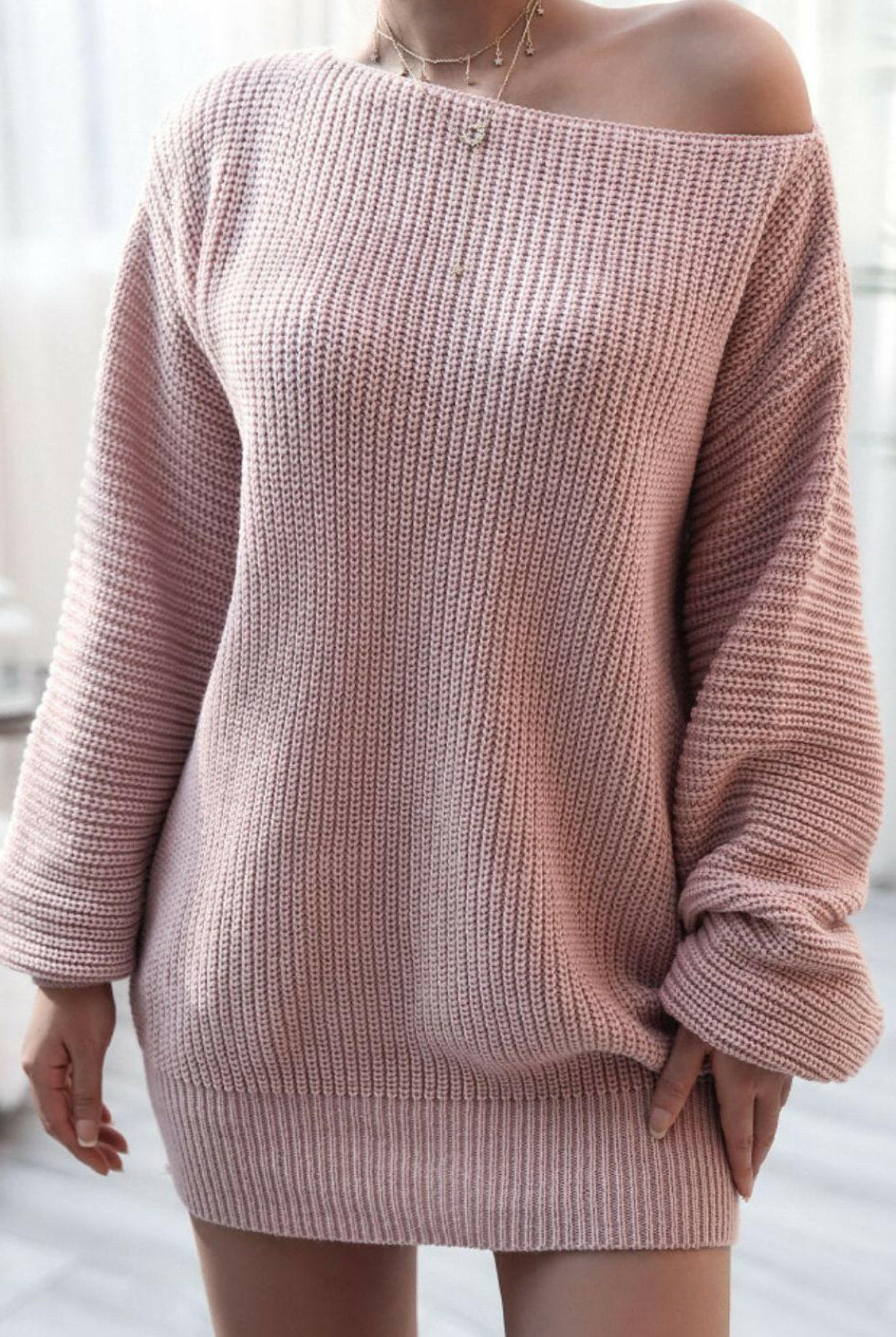 Balloon Sleeve Boat Neck Sweater Mini Dress-Krush Kandy, Women's Online Fashion Boutique Located in Phoenix, Arizona (Scottsdale Area)