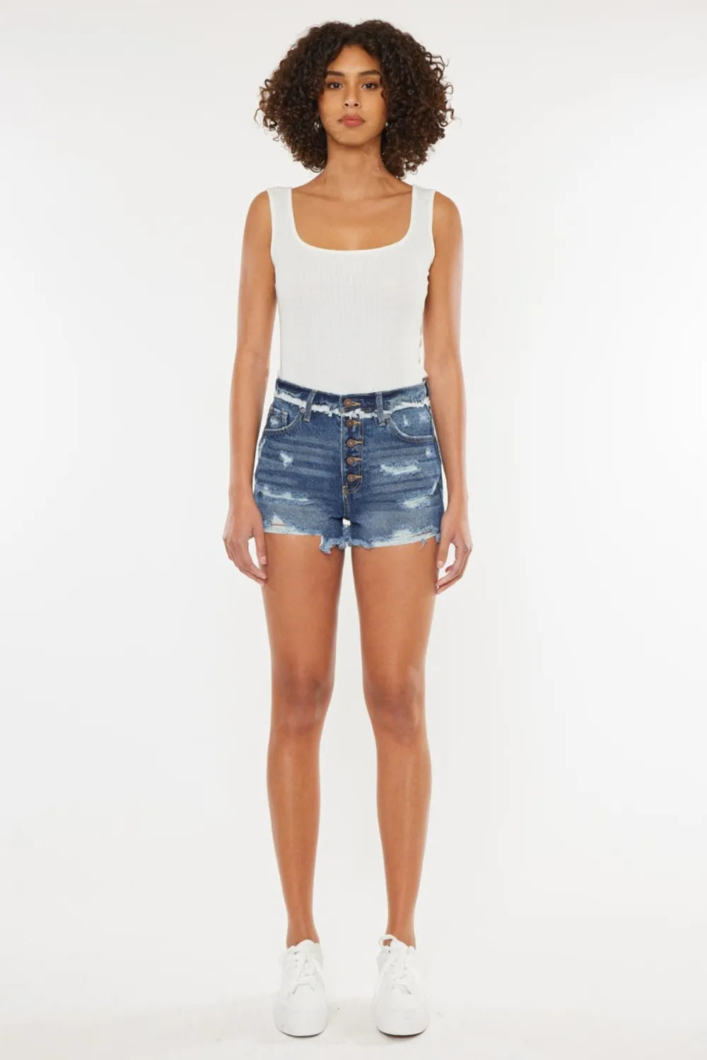 Kancan Distressed Button Fly Denim Shorts-shorts-Krush Kandy, Women's Online Fashion Boutique Located in Phoenix, Arizona (Scottsdale Area)