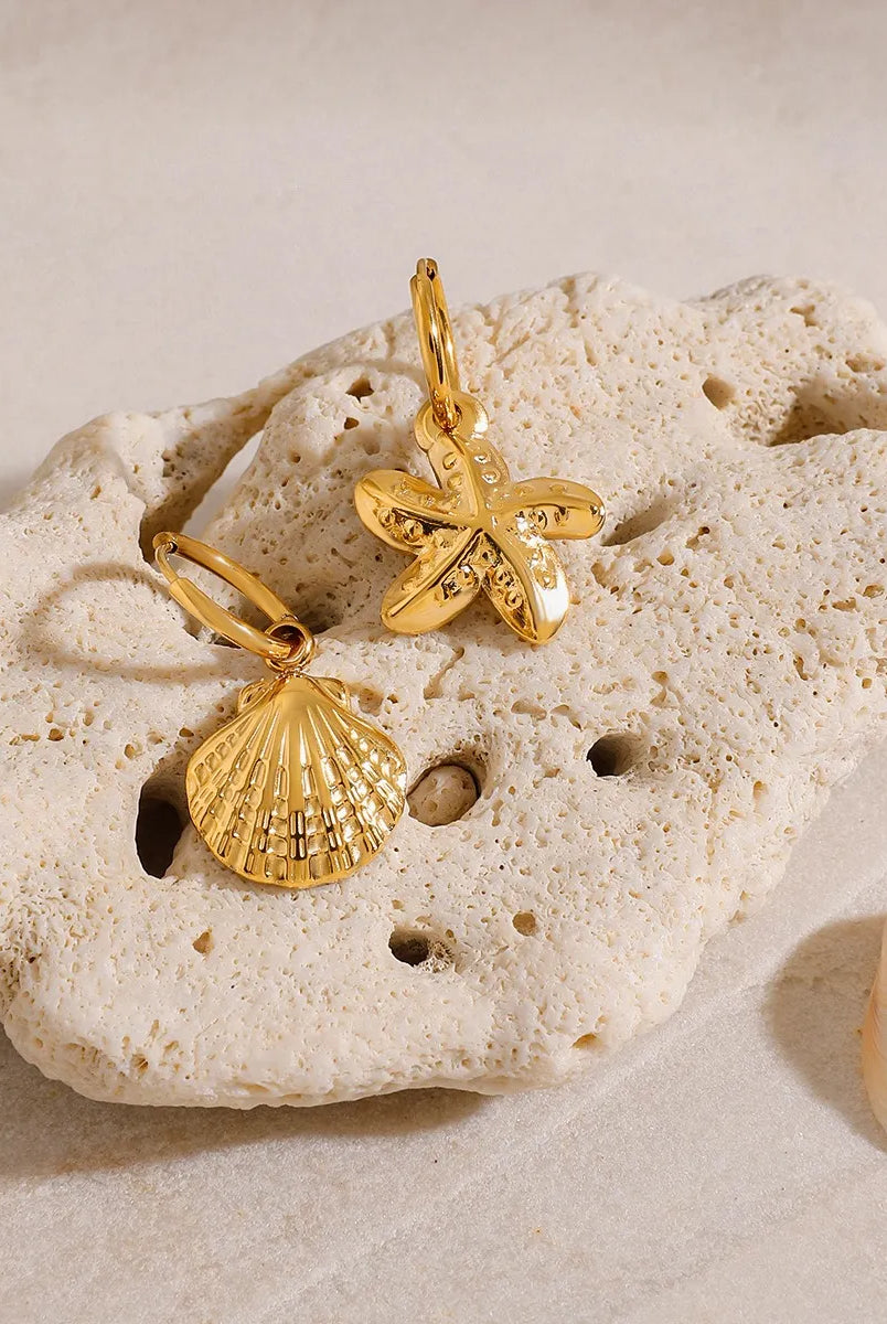 Vintage Gold Seashell & Starfish Drop Earrings-Earrings-Krush Kandy, Women's Online Fashion Boutique Located in Phoenix, Arizona (Scottsdale Area)