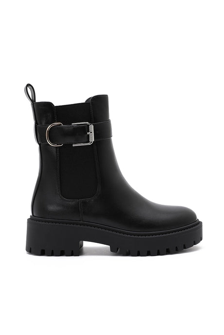 The Biker Black Buckle Lug-Sole Ankle Boot-Shoes-Krush Kandy, Women's Online Fashion Boutique Located in Phoenix, Arizona (Scottsdale Area)