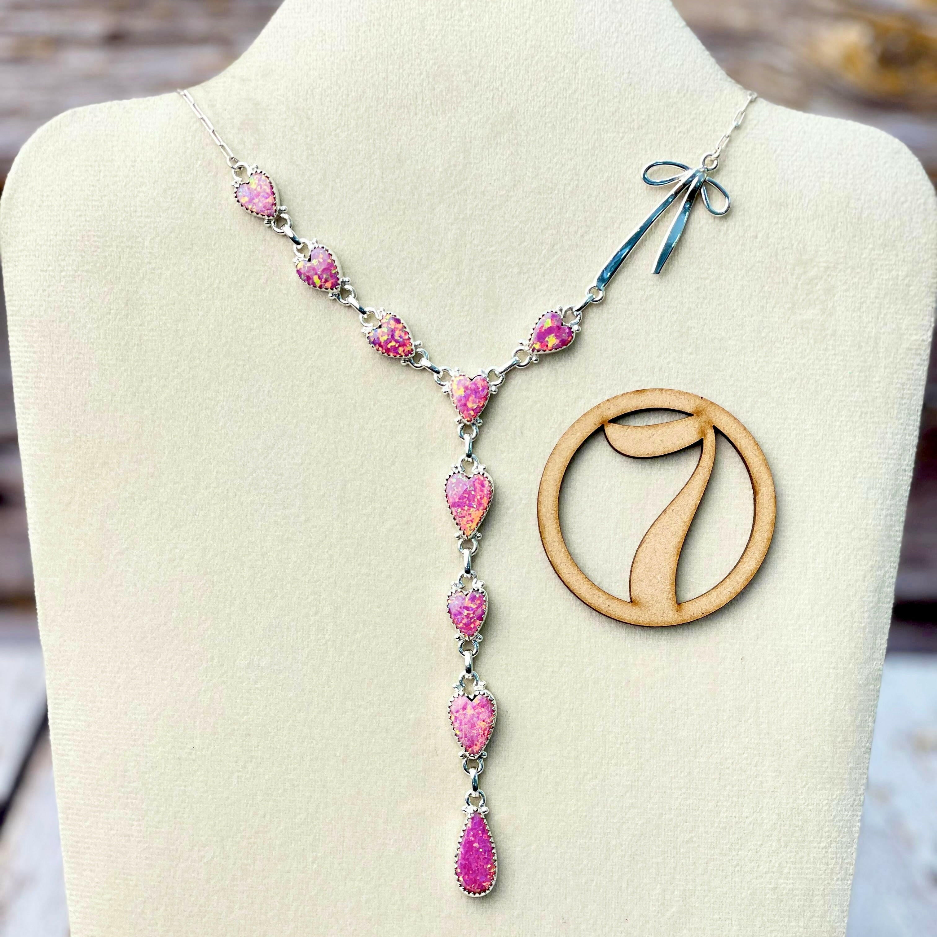 Opal Heart & Sterling Bow Necklace-Necklaces-Krush Kandy, Women's Online Fashion Boutique Located in Phoenix, Arizona (Scottsdale Area)