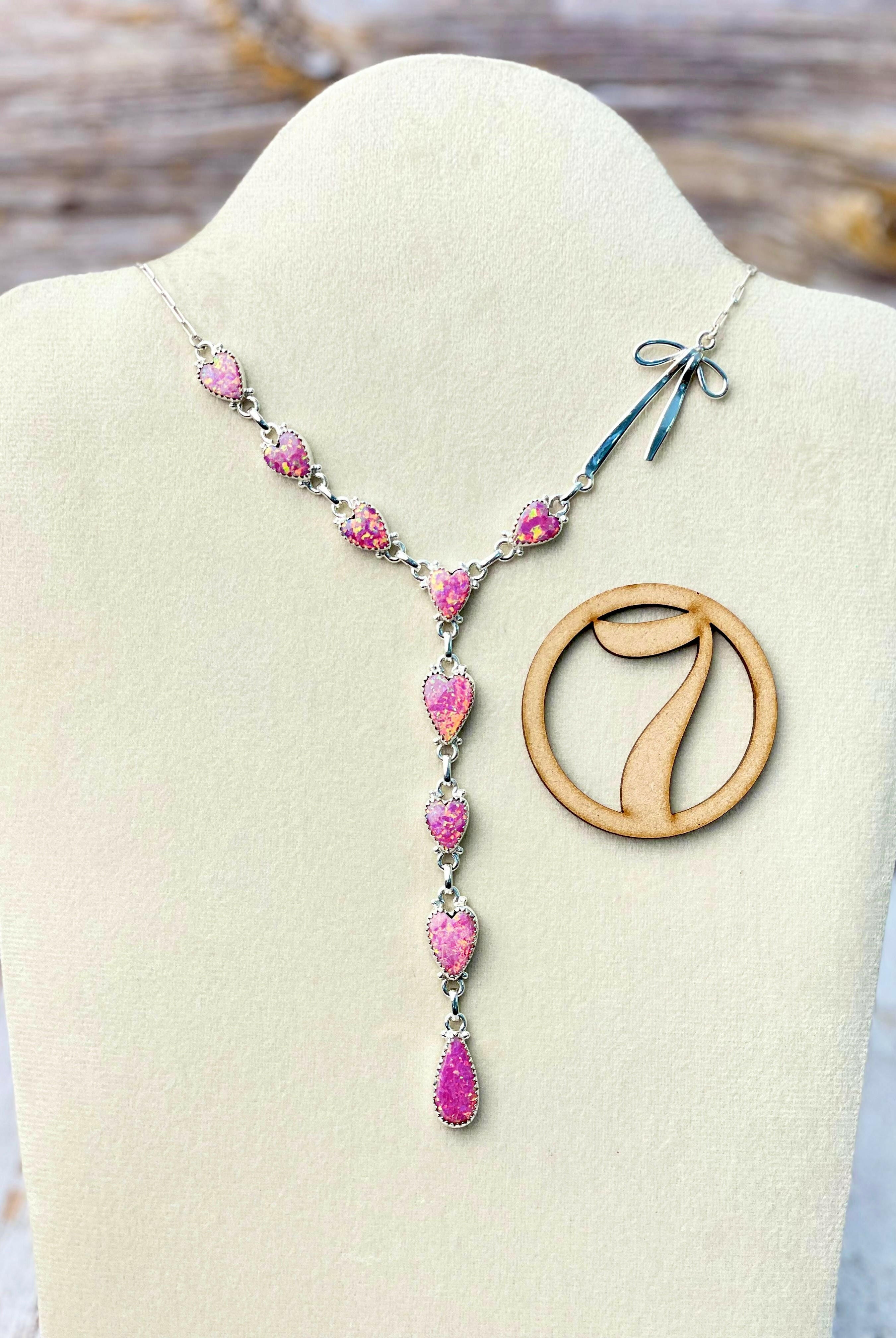 Opal Heart & Sterling Bow Necklace-Necklaces-Krush Kandy, Women's Online Fashion Boutique Located in Phoenix, Arizona (Scottsdale Area)