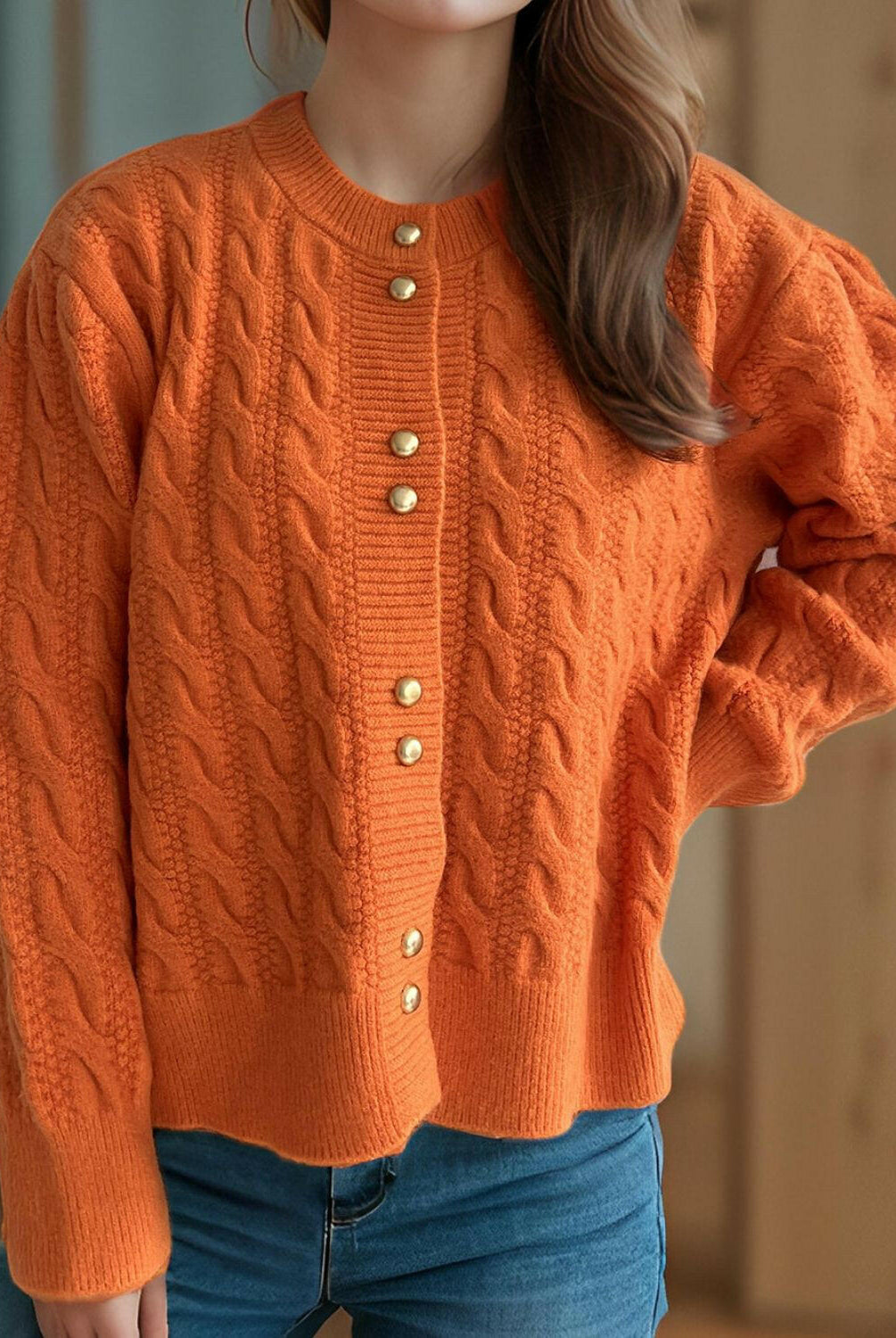 Cable-Knit Round Neck Long Sleeve Cardigan-Cardigans-Krush Kandy, Women's Online Fashion Boutique Located in Phoenix, Arizona (Scottsdale Area)