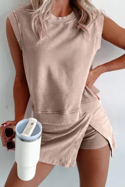 Mineral Wash Split Skirt & Tank Set-2 Piece Outfit Sets-Krush Kandy, Women's Online Fashion Boutique Located in Phoenix, Arizona (Scottsdale Area)